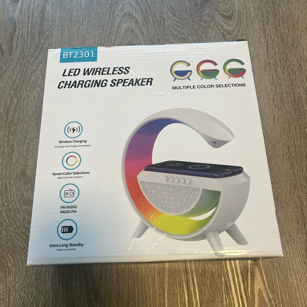 BT2301 LED Wireless Charging Speaker - White and Multicolor